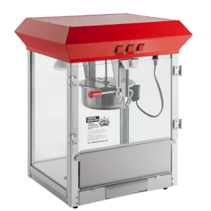 Popcorn machine rental concession style popcorn maker with hot air popping corn inside glass display